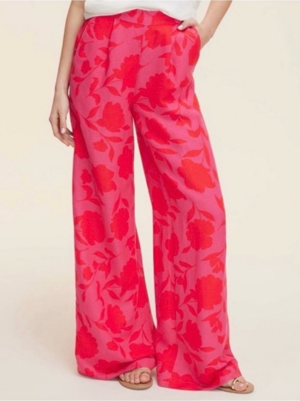 Wide-Leg Floral Print Pants in Pink and Red